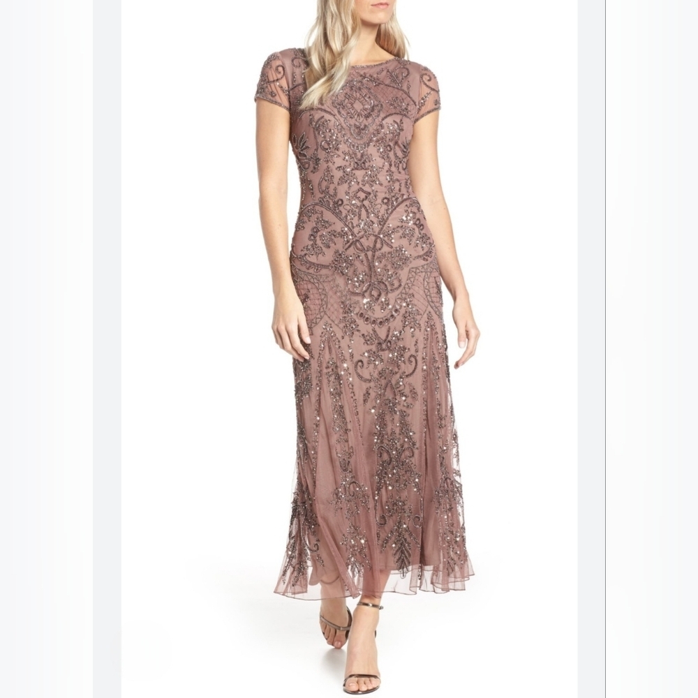 Pisarro Nights Dusty Rose Embellished Midi Dress